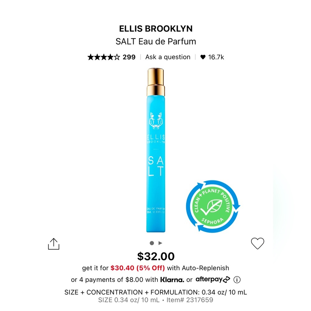 SALT by Ellis Brooklyn EDP .33oz / 10mL.  New in Box.  purse Spray.